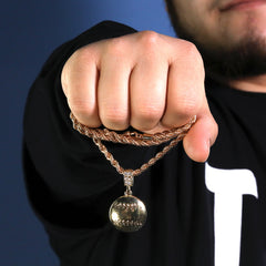Plain Baseball Pendant 30" Rope Chain Hip Hop Style 18k Gold Plated