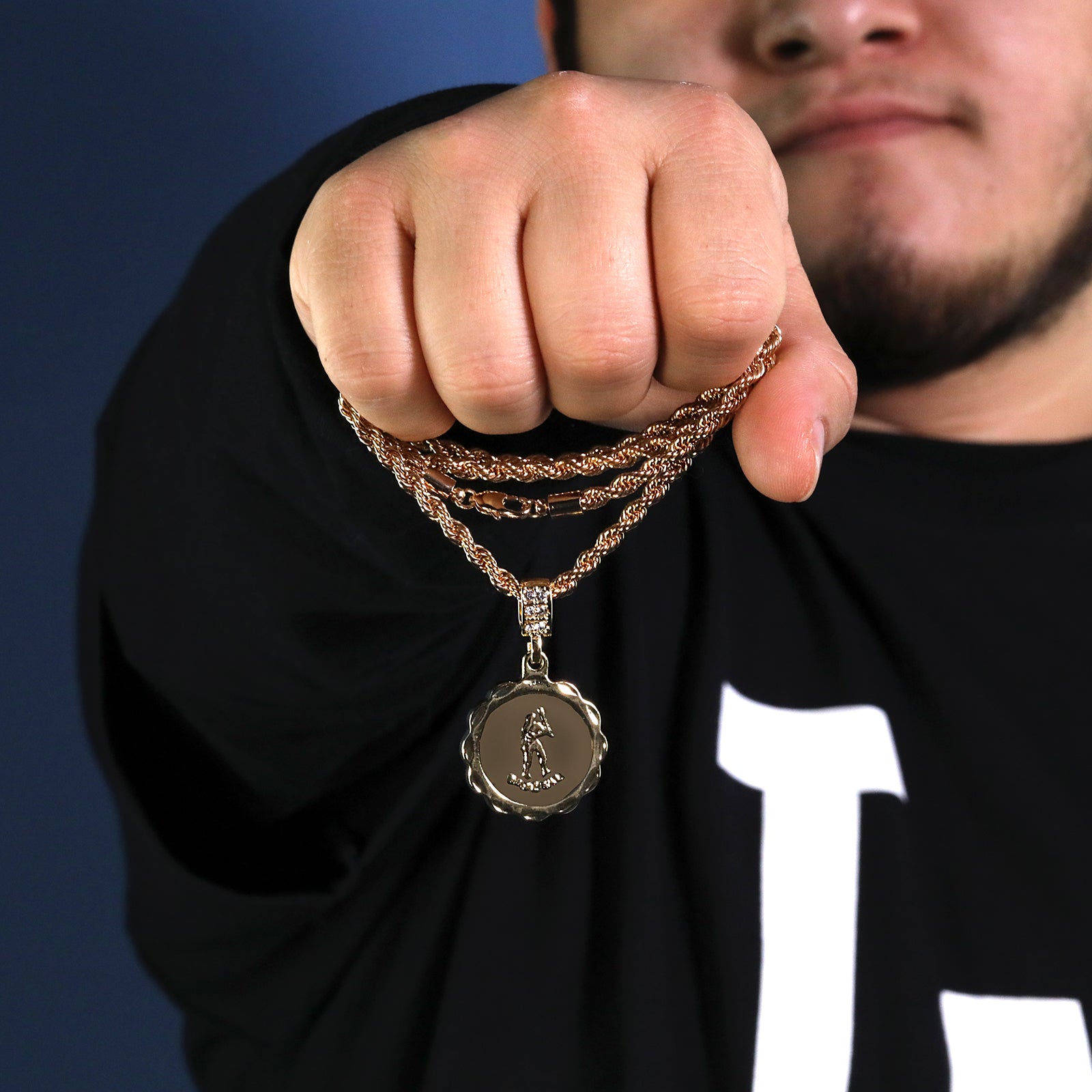 M.V.P. Baseball Medallion Pendant 30" Rope Chain Hip Hop Style 18k Gold Plated