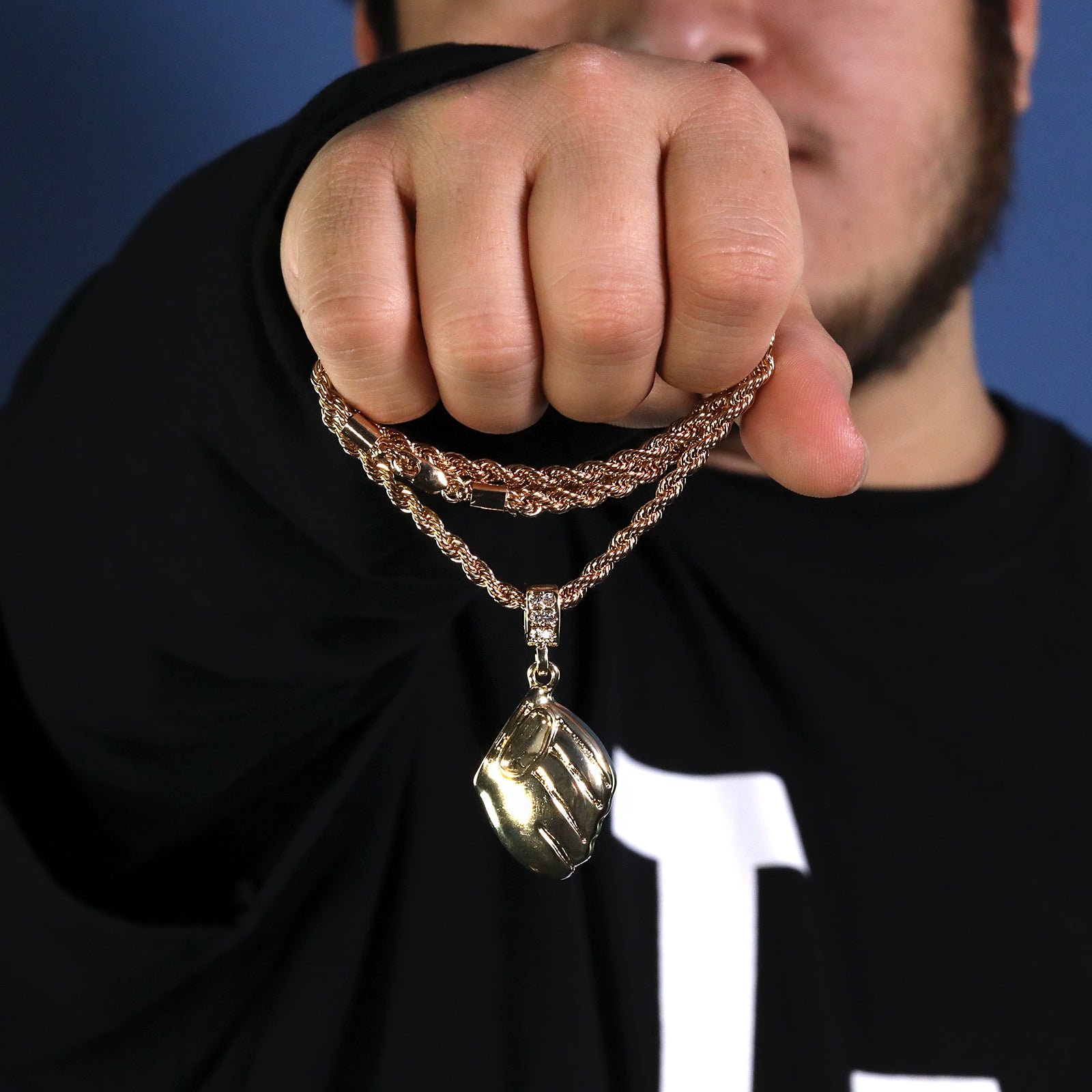 Baseball Glove Pendant 30" Rope Chain Hip Hop Style 18k Gold Plated