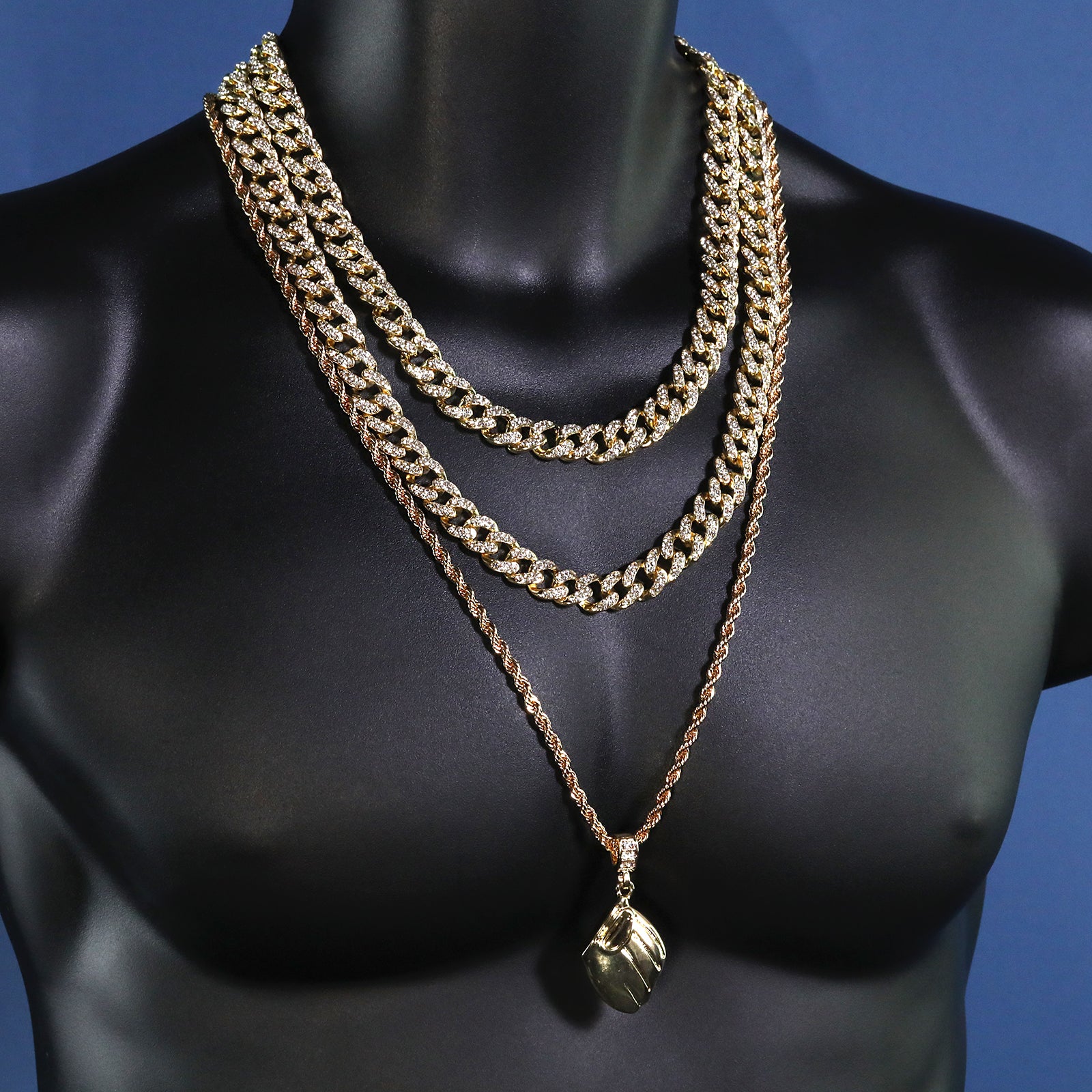 Baseball Glove Pendant 30" Rope Chain Hip Hop Style 18k Gold Plated