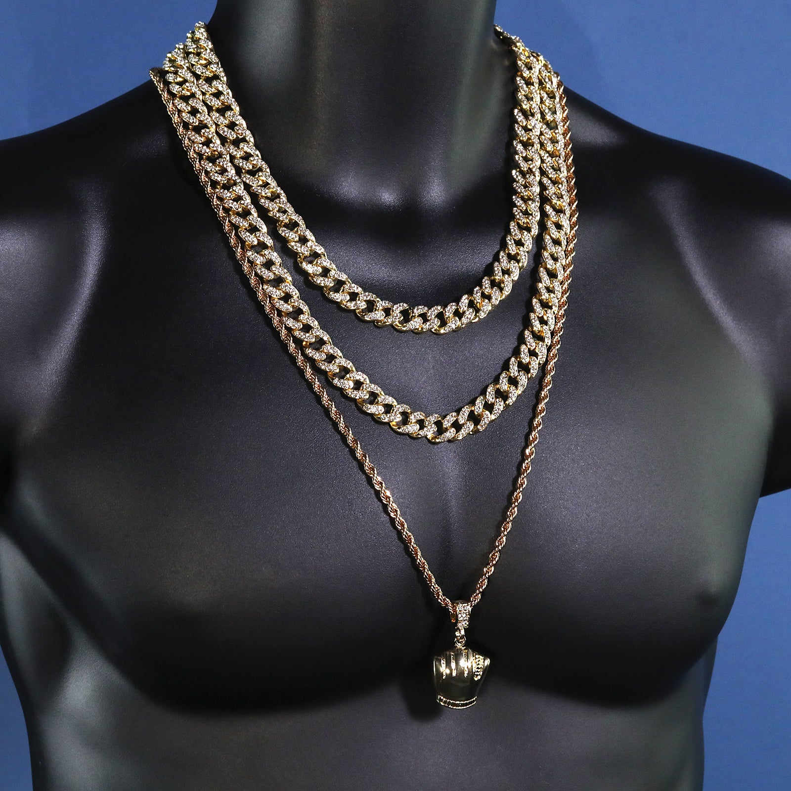 Baseball Glove mitts Pendant 30" Rope Chain Hip Hop Style 18k Gold Plated