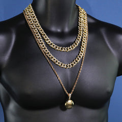 Plain Baseball Pendant 30" Rope Chain Hip Hop Style 18k Gold Plated