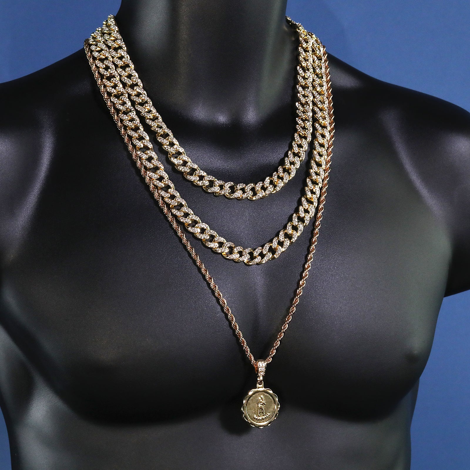 M.V.P. Baseball Medallion Pendant 30" Rope Chain Hip Hop Style 18k Gold Plated