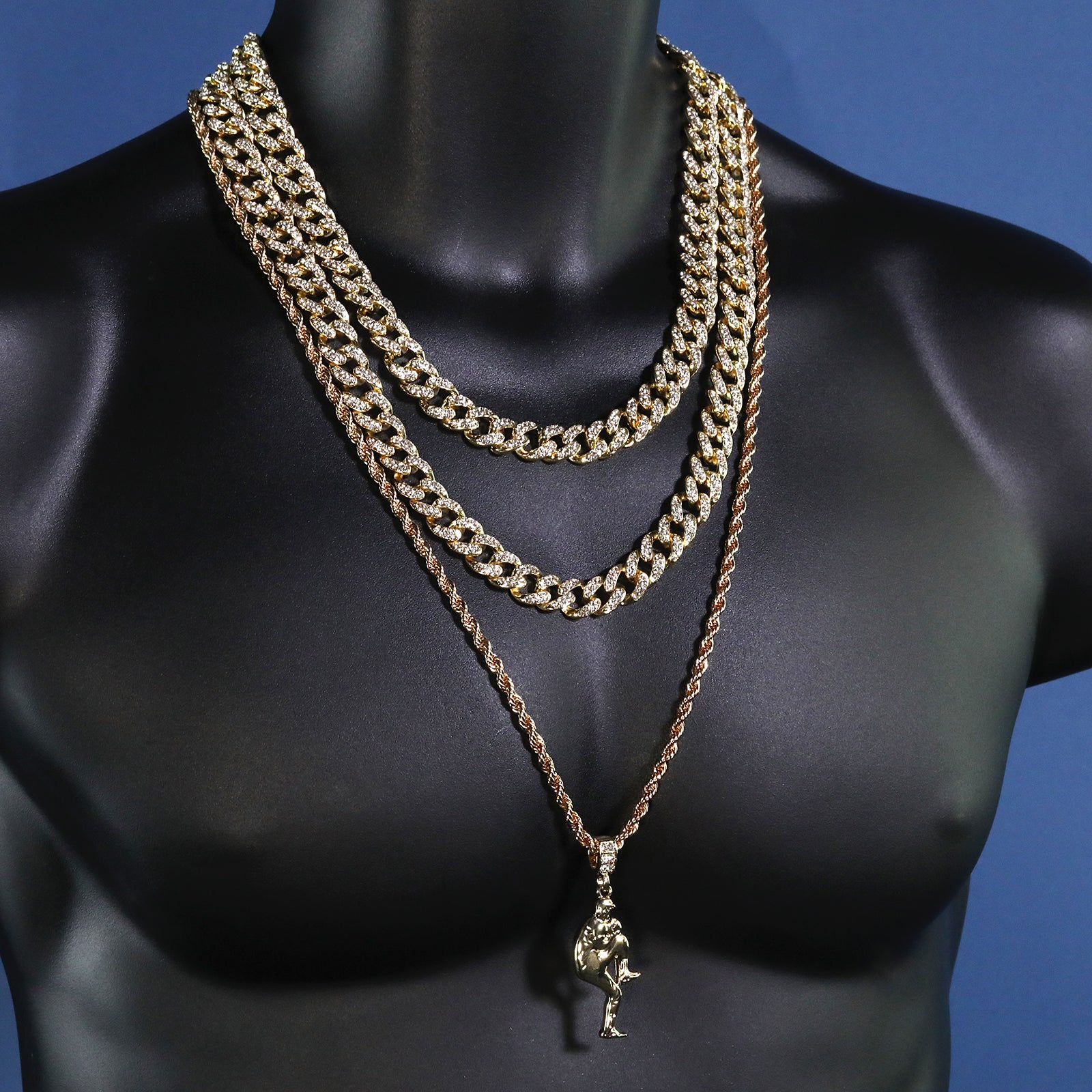 Baseball Picher Pendant 30" Rope Chain Hip Hop Style 18k Gold Plated