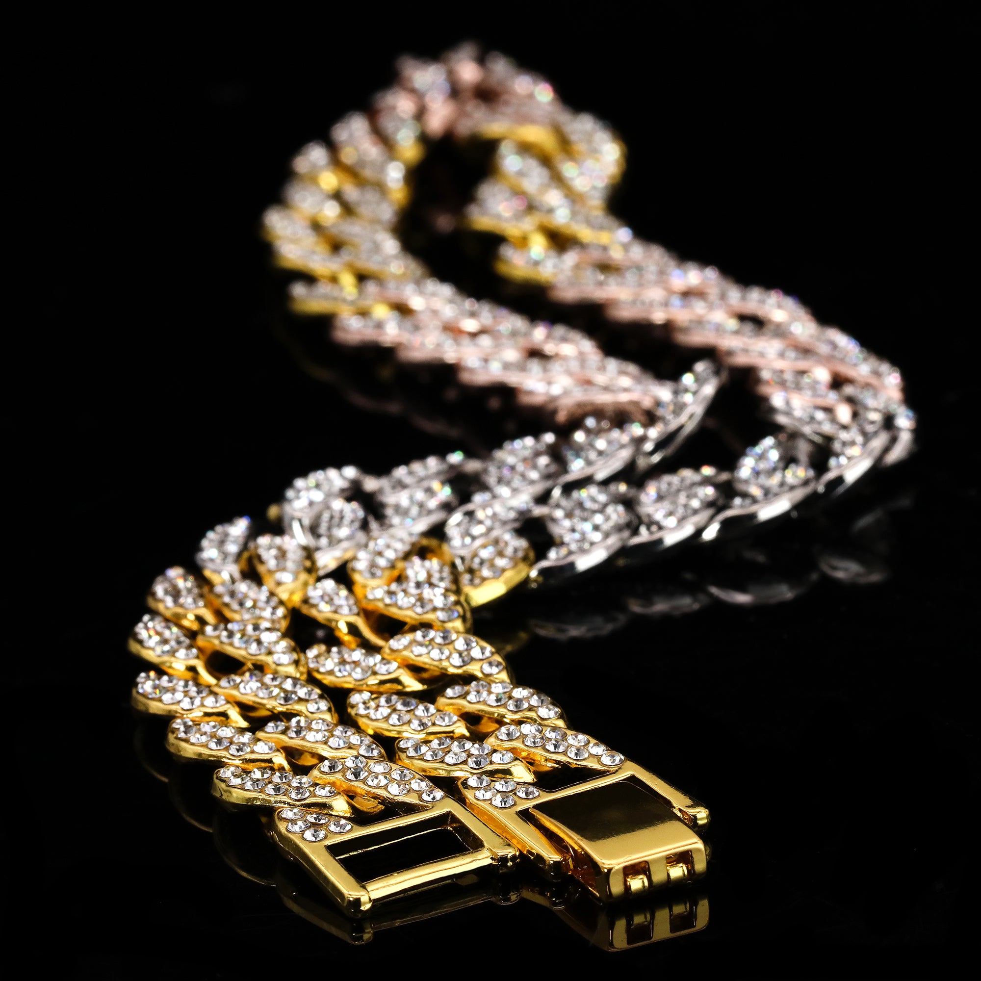 3pc Set Hip Hop Small Brick Squad Eskimo Pendant & Fully Iced 3 Tone Cuban Chain Necklace – 15mm 18"/20" Cuban Chain