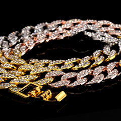 3pc Set Hip Hop Small Brick Squad Eskimo Pendant & Fully Iced 3 Tone Cuban Chain Necklace – 15mm 18"/20" Cuban Chain