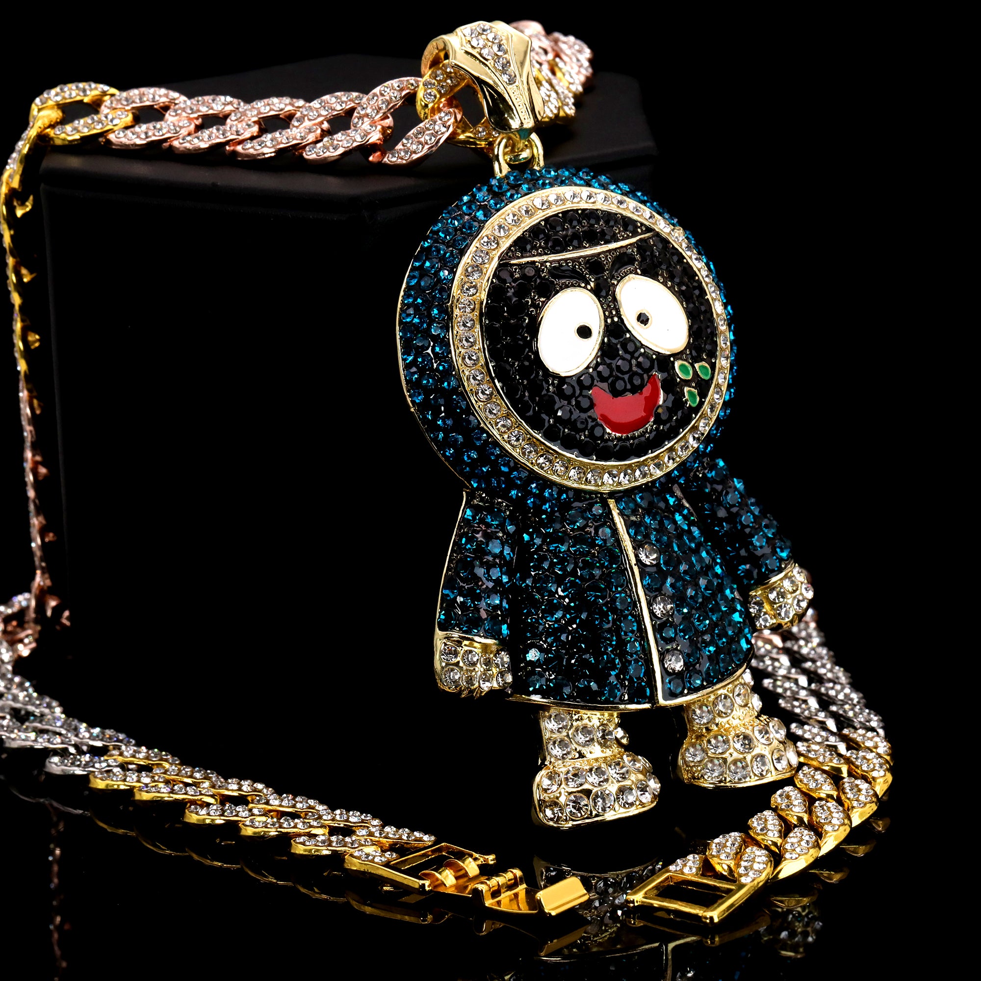 3pc Set Hip Hop Large Brick Squad Eskimo Pendant & Fully Iced 3 Tone Cuban Chain Necklace – 15mm 18"/20" Cuban Chain with CZ