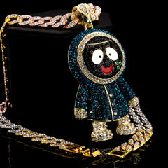 3pc Set Hip Hop Large Brick Squad Eskimo Pendant & Fully Iced 3 Tone Cuban Chain Necklace – 15mm 18"/20" Cuban Chain with CZ