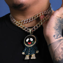 3pc Set Hip Hop Large Brick Squad Eskimo Pendant & Fully Iced 3 Tone Cuban Chain Necklace – 15mm 18"/20" Cuban Chain with CZ