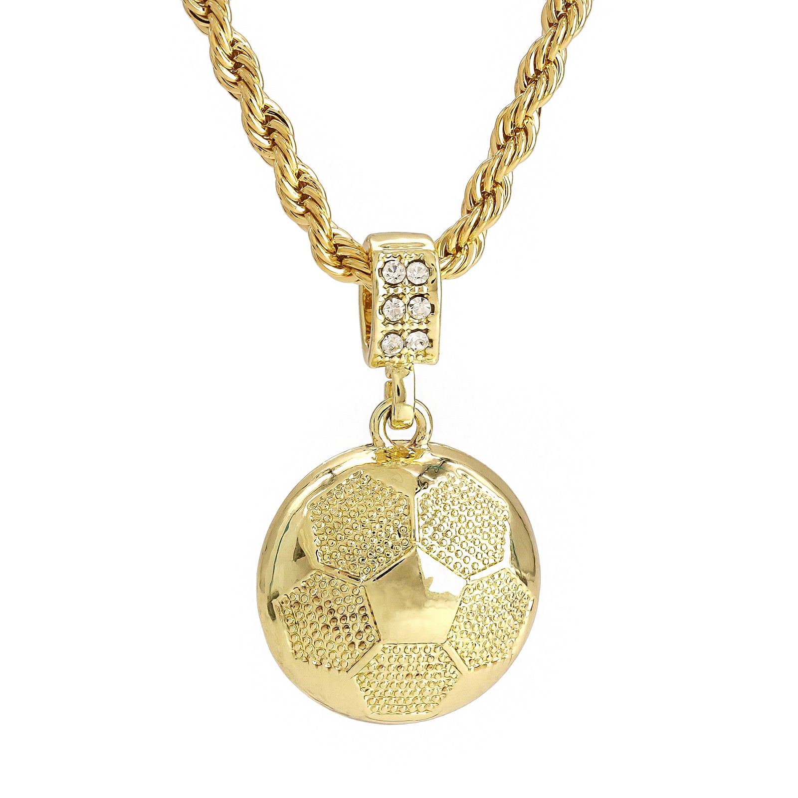 Soccer Ball Pendant 30" Rope Chain Hip Hop Style 18k Gold Plated