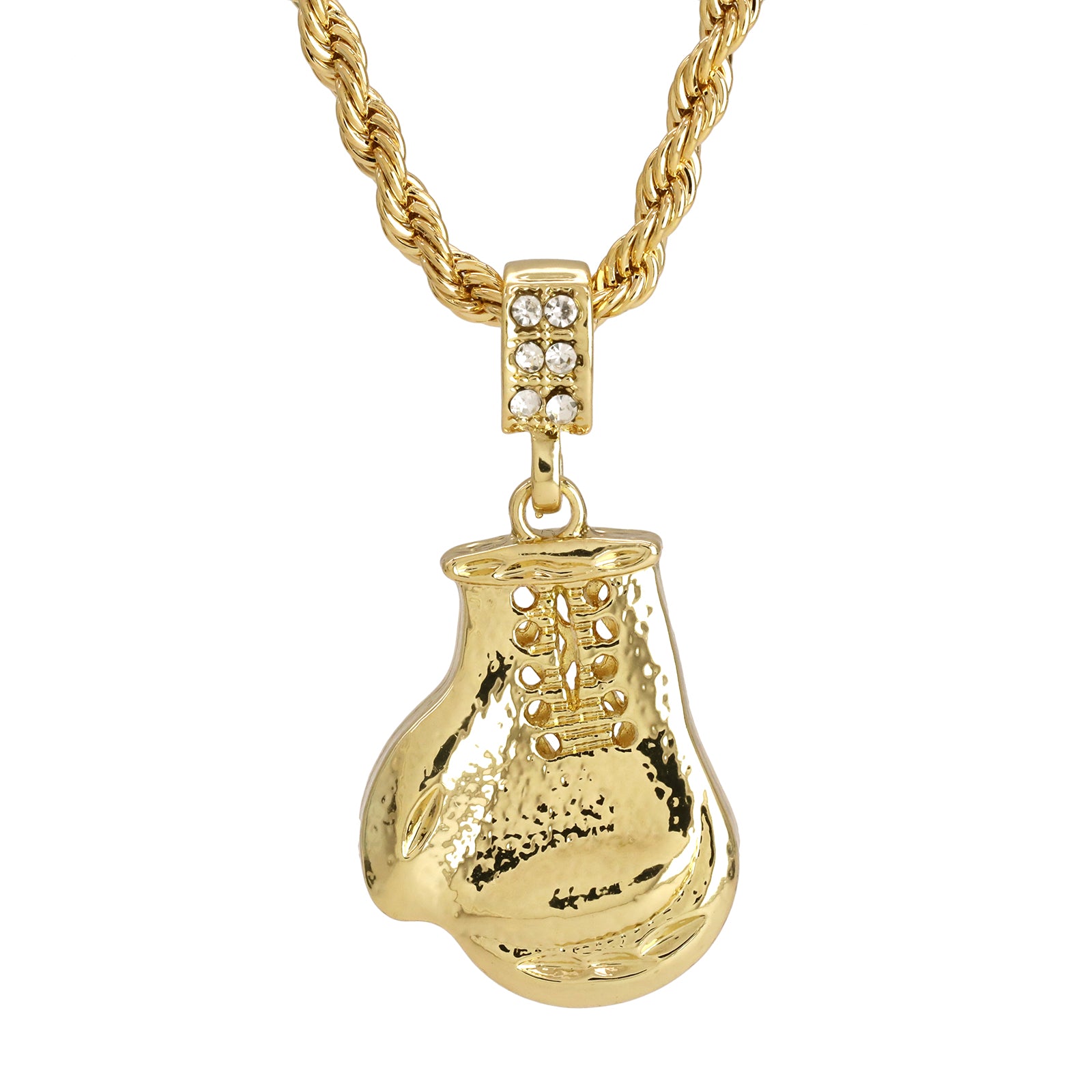 Boxing Mitt Glove Pendant 30" Rope Chain Hip Hop Style 18k Gold Plated