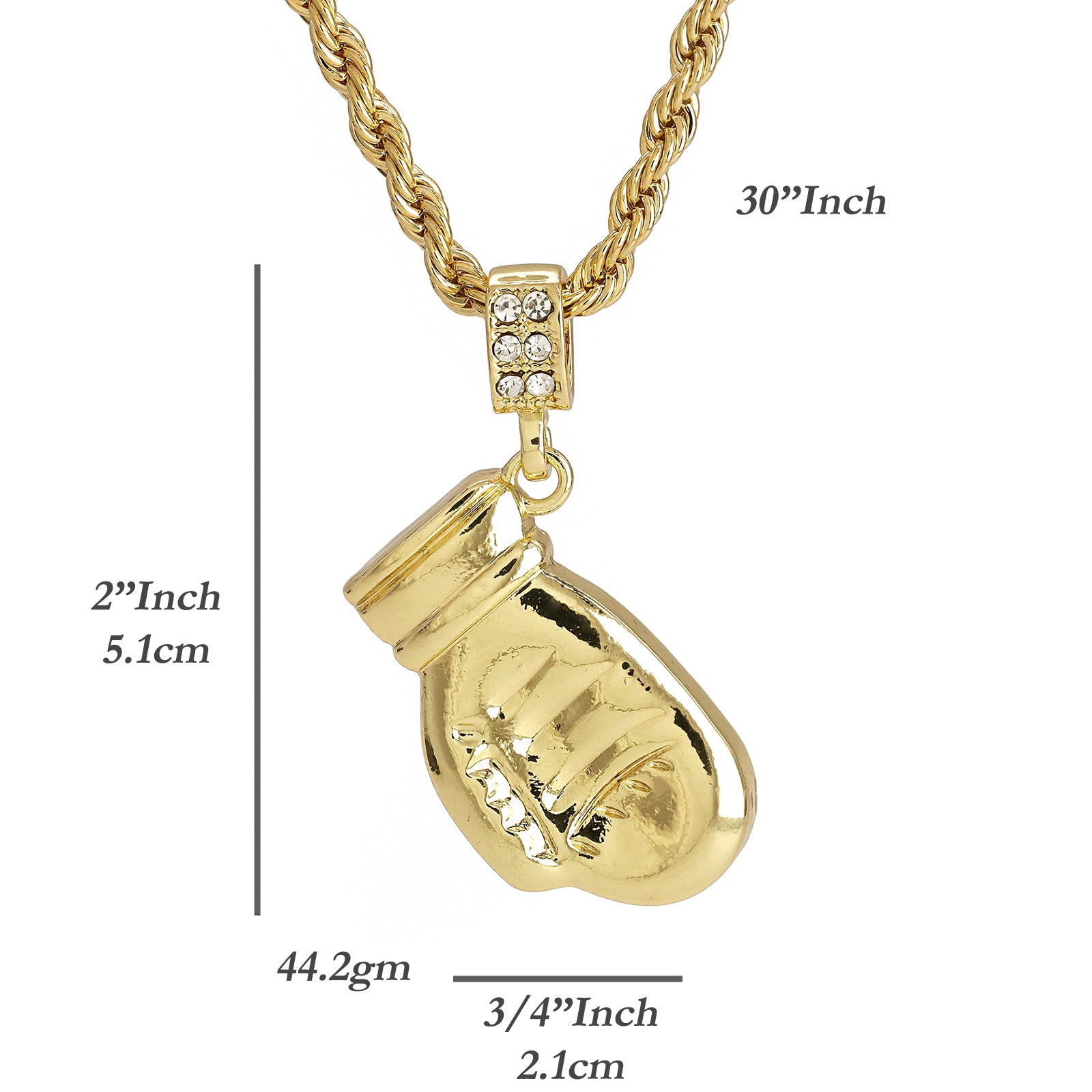 Karate Glove Mitt Kid Kung Fu Pendant 30" Rope Chain Hip Hop Style 18k Gold Plated