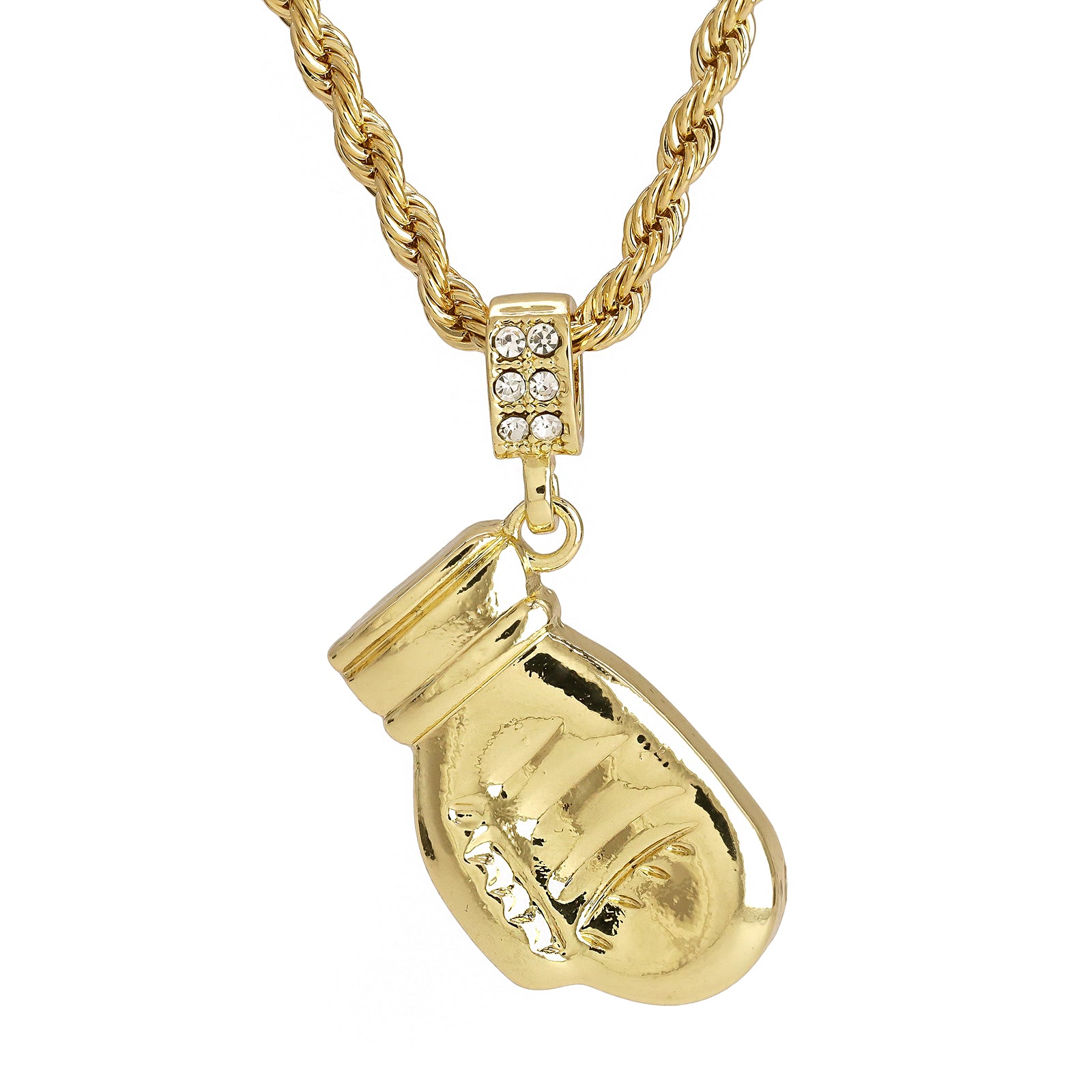 Karate Glove Mitt Kid Kung Fu Pendant 30" Rope Chain Hip Hop Style 18k Gold Plated