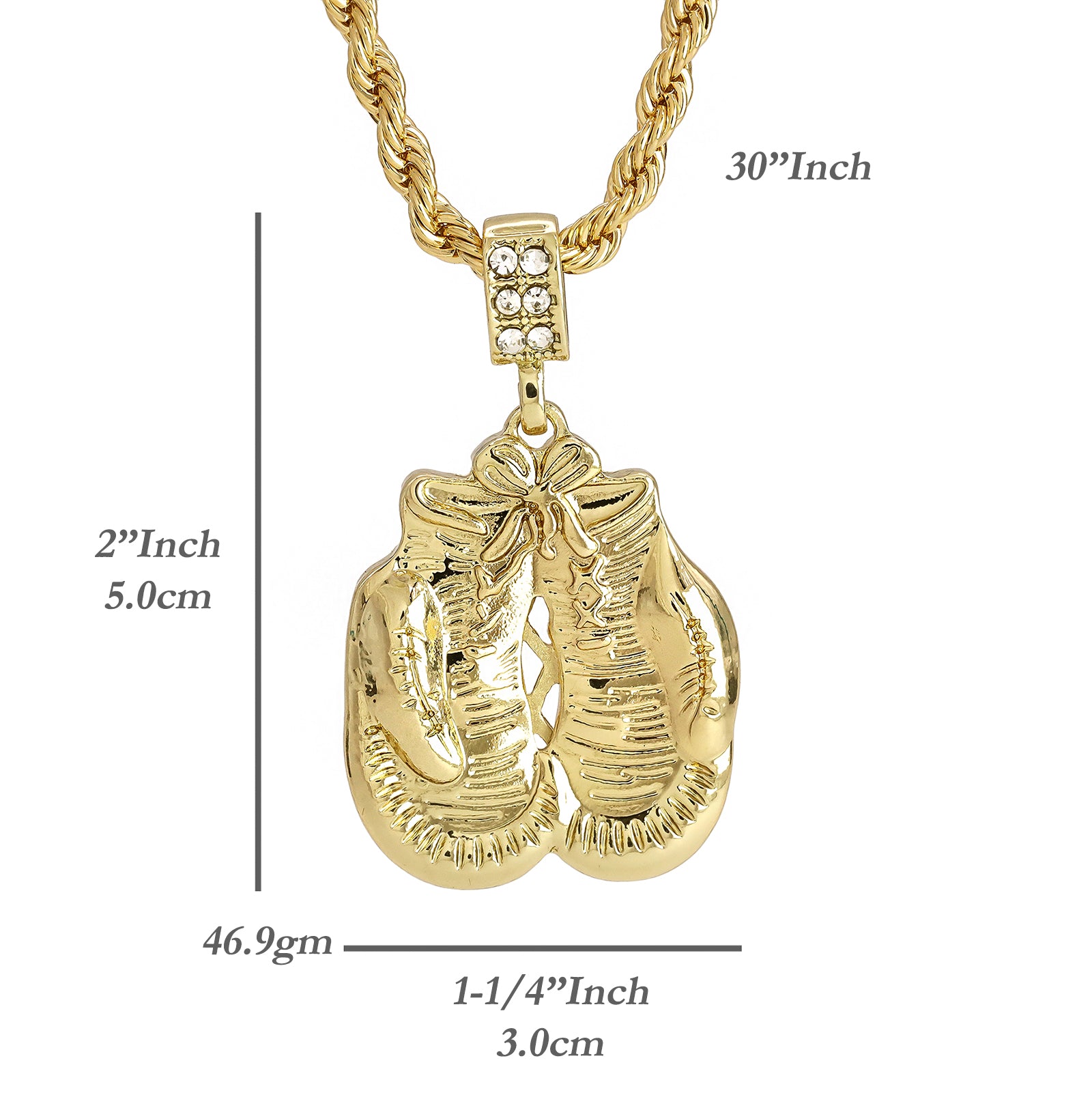 Plain Boxing Gloves Pendant 30" Rope Chain Hip Hop Style 18k Gold Plated