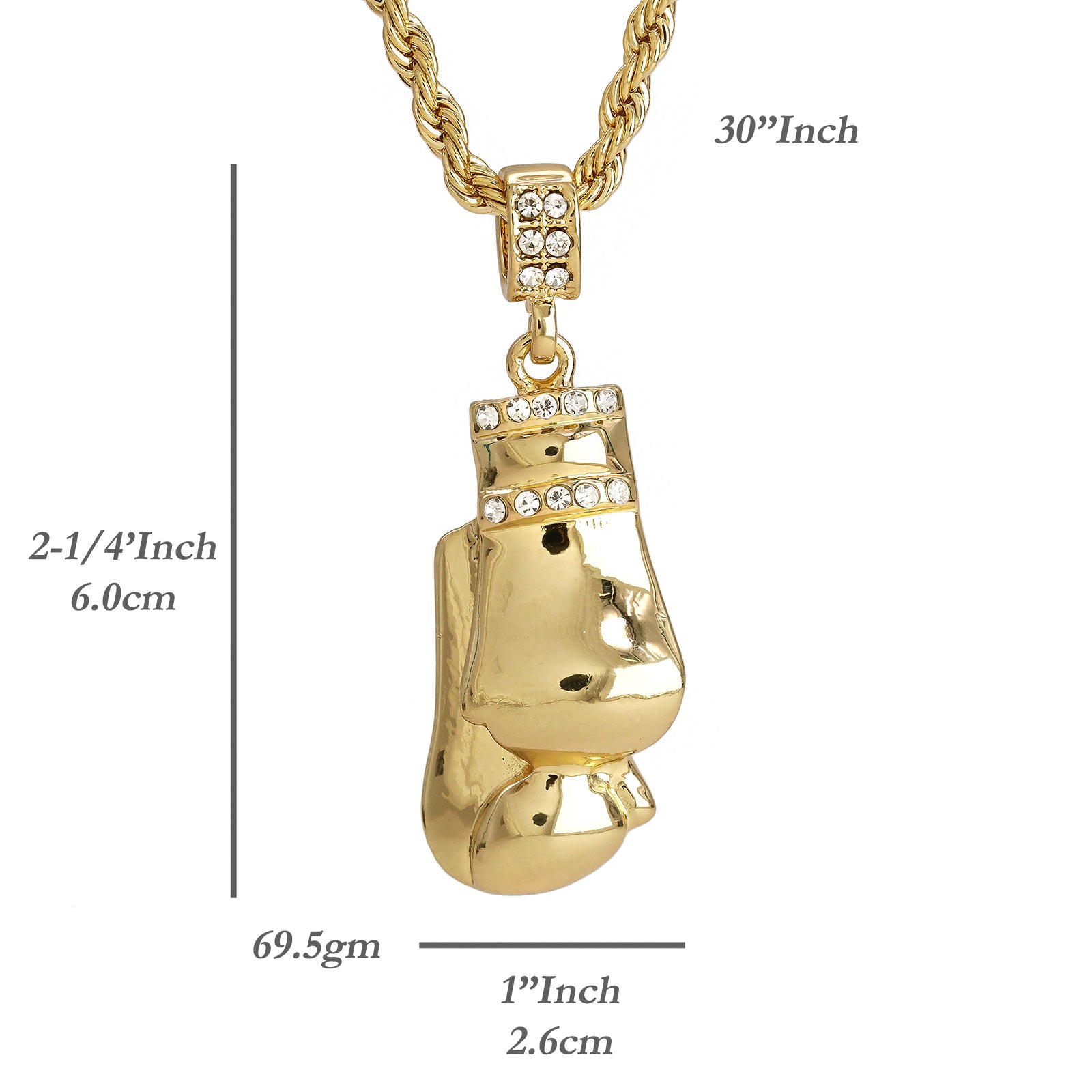 Cz Boxing Gloves Pendant 30" Rope Chain Hip Hop Style 18k Gold Plated