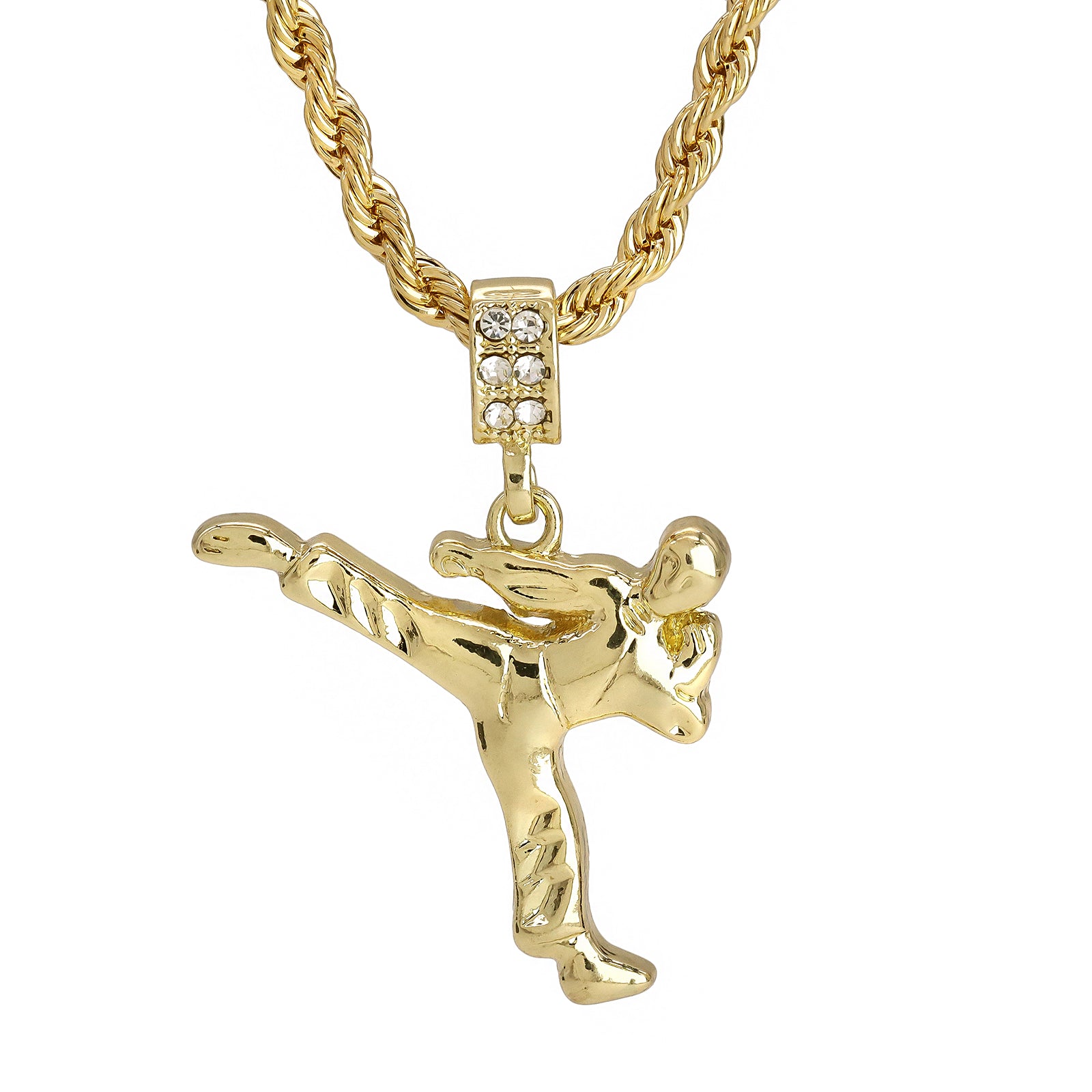 Karate Kid Kung Fu Pendant 30" Rope Chain Hip Hop Style 18k Gold Plated