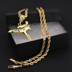 Karate Kid Kung Fu Pendant 30" Rope Chain Hip Hop Style 18k Gold Plated