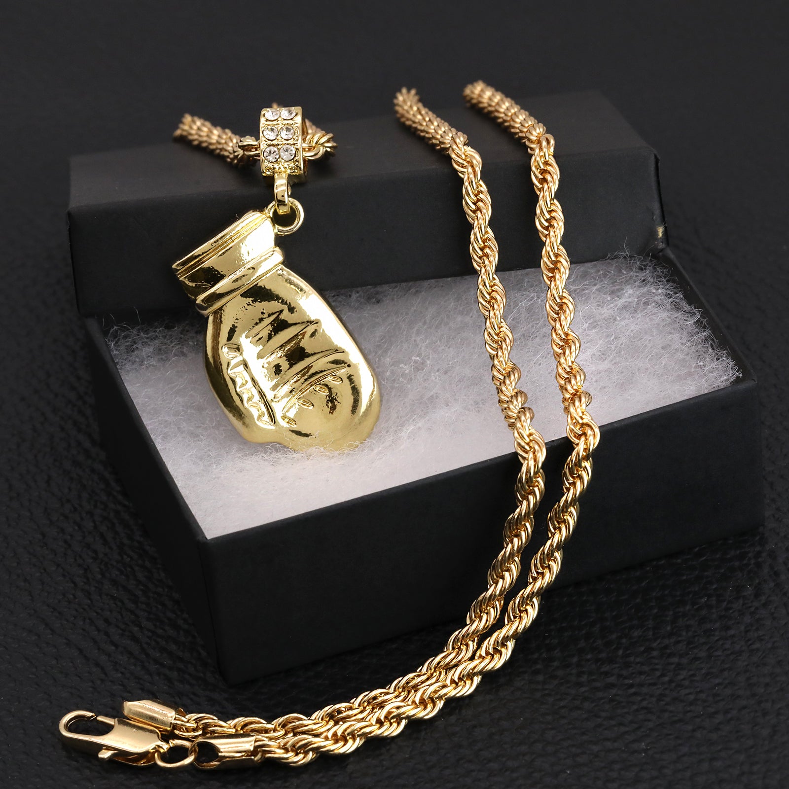 Karate Glove Mitt Kid Kung Fu Pendant 30" Rope Chain Hip Hop Style 18k Gold Plated