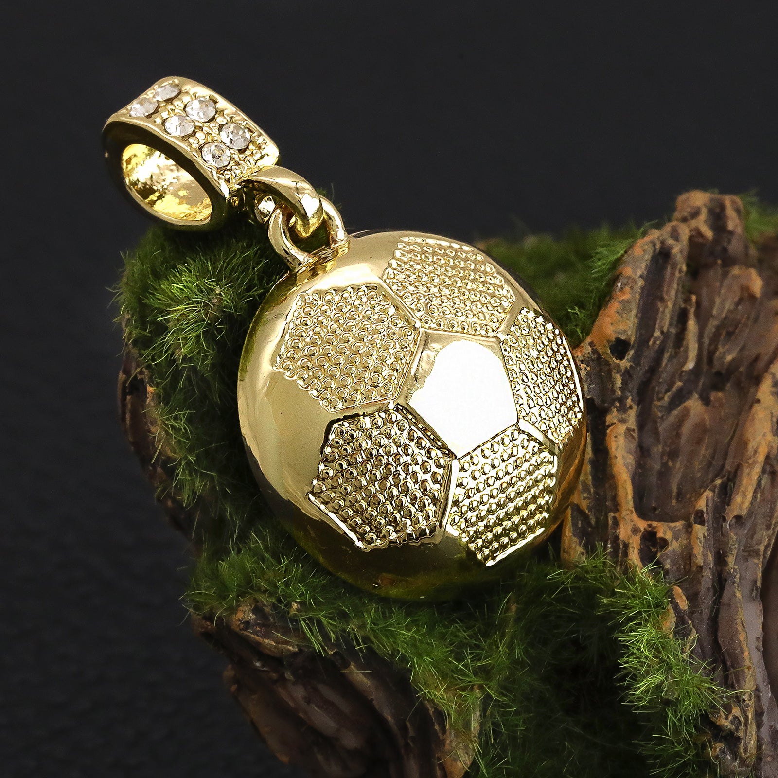 Soccer Ball Pendant 30" Rope Chain Hip Hop Style 18k Gold Plated