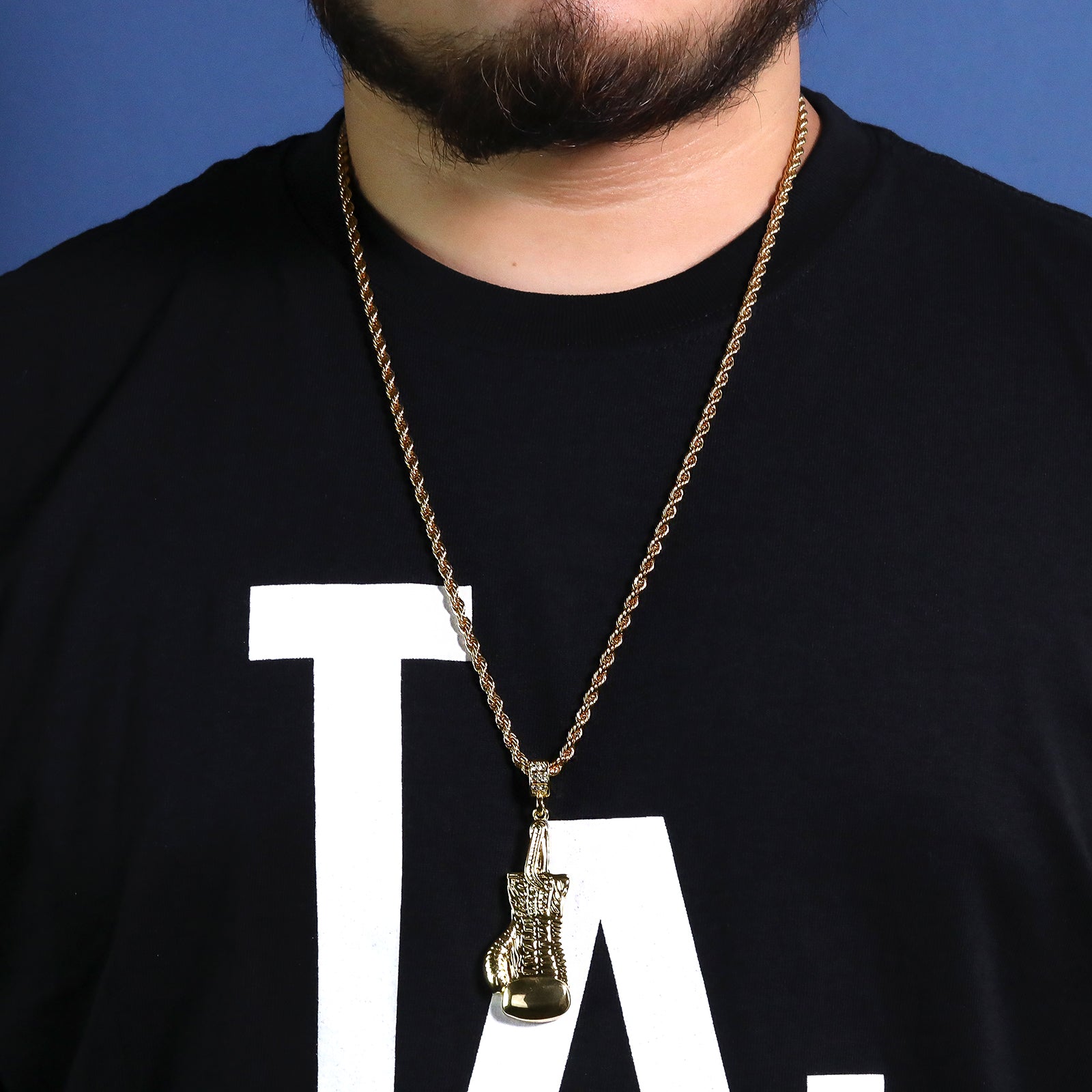 Single Boxing Glove Pendant 30" Rope Chain Hip Hop Style 18k Gold Plated