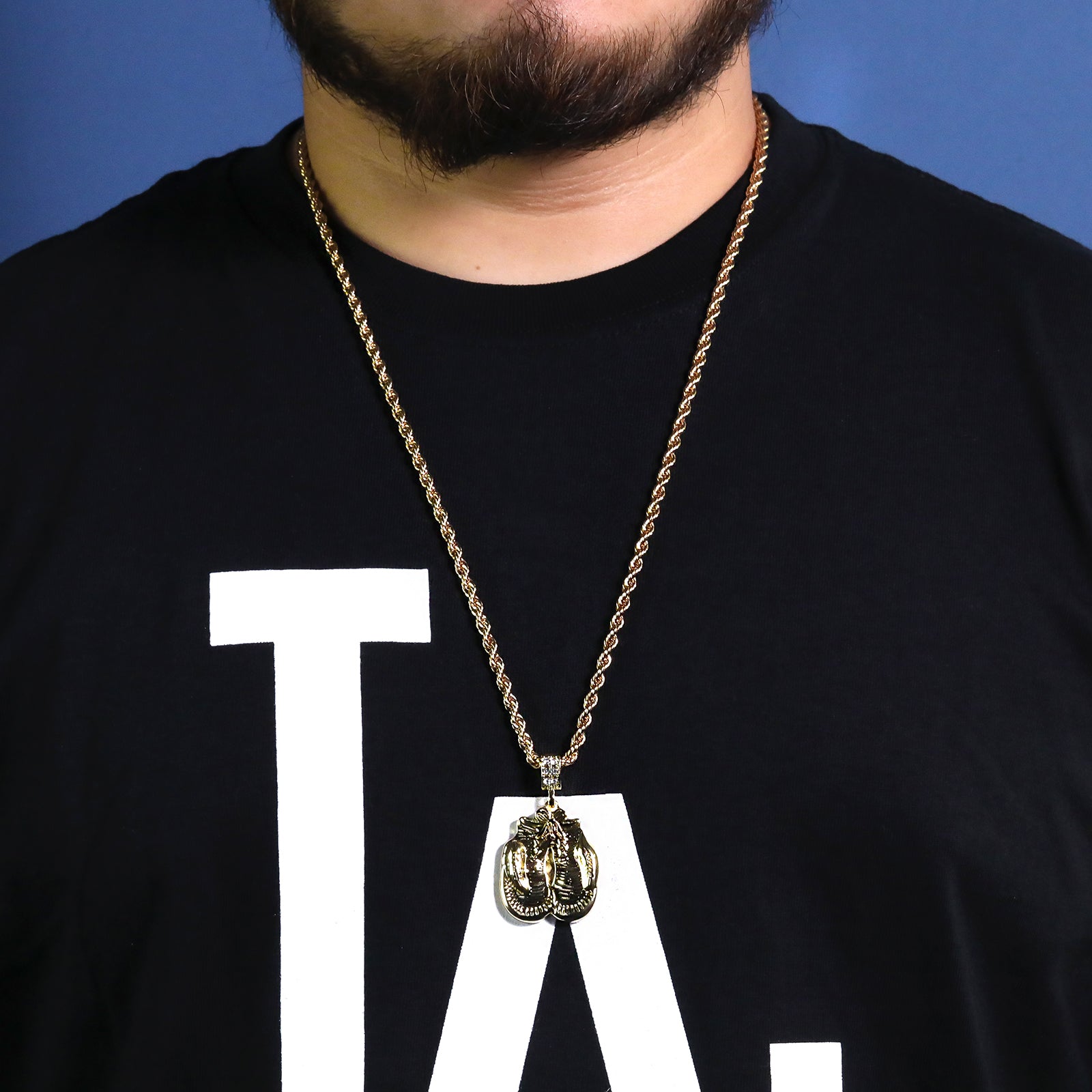 Plain Boxing Gloves Pendant 30" Rope Chain Hip Hop Style 18k Gold Plated