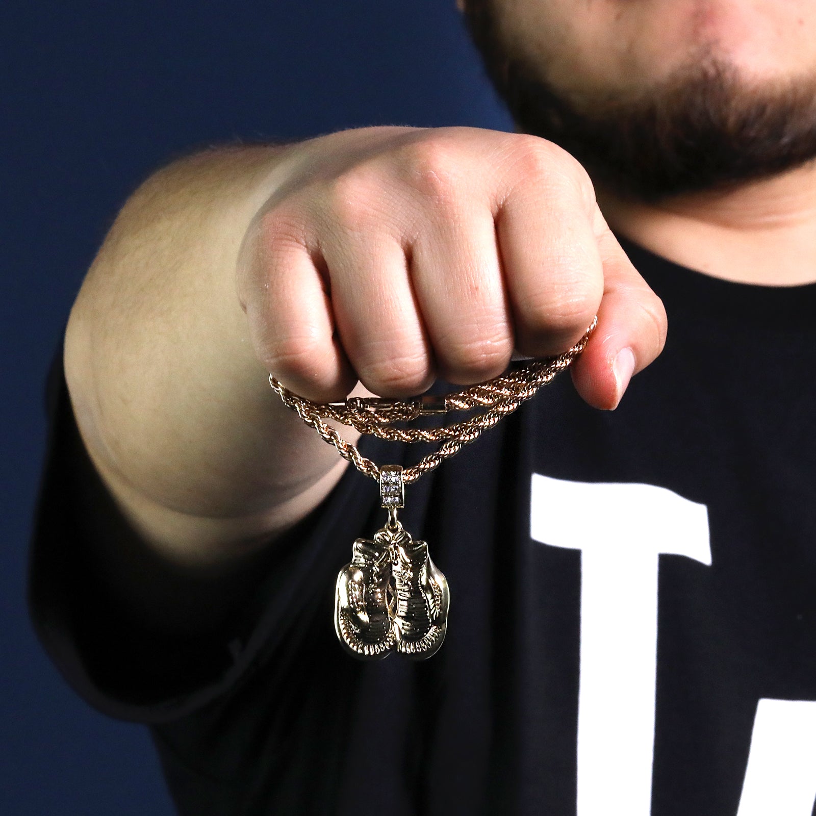 Plain Boxing Gloves Pendant 30" Rope Chain Hip Hop Style 18k Gold Plated