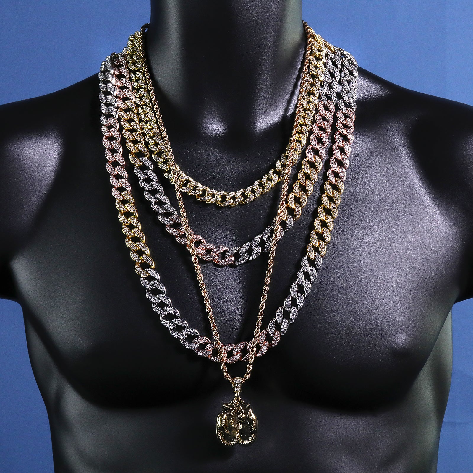 Plain Boxing Gloves Pendant 30" Rope Chain Hip Hop Style 18k Gold Plated