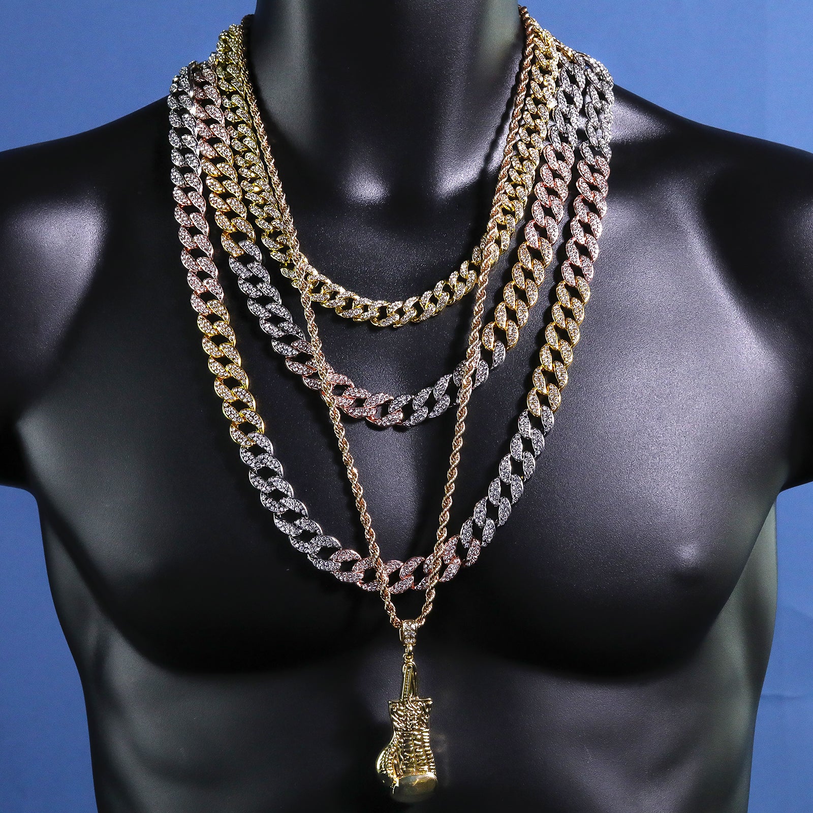 Single Boxing Glove Pendant 30" Rope Chain Hip Hop Style 18k Gold Plated