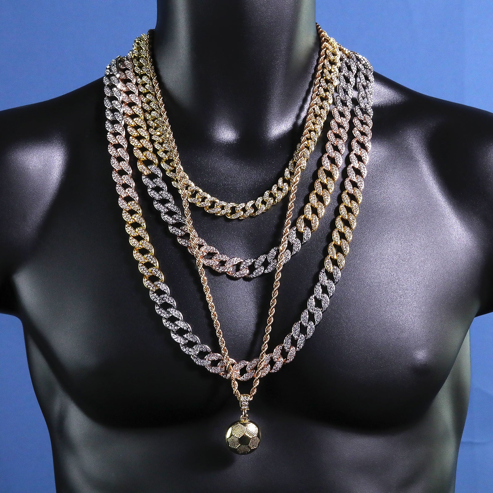 Soccer Ball Pendant 30" Rope Chain Hip Hop Style 18k Gold Plated