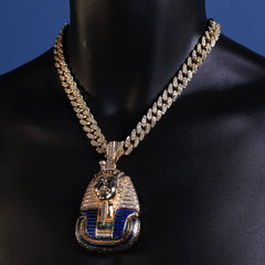 Hip Hop Fully Iced Large Gold Plated Egyptian Pharaoh Pendant Cuban Chain 18 - 24"
