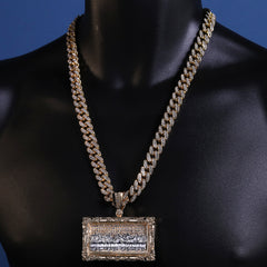 Hip Hop Fully Iced Large Gold Plated Block Last Supper Pendant Cuban Chain 18 - 24"