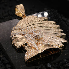 Native American Indian Chief Head Necklace for Men – Gold Plated Cuban Chain