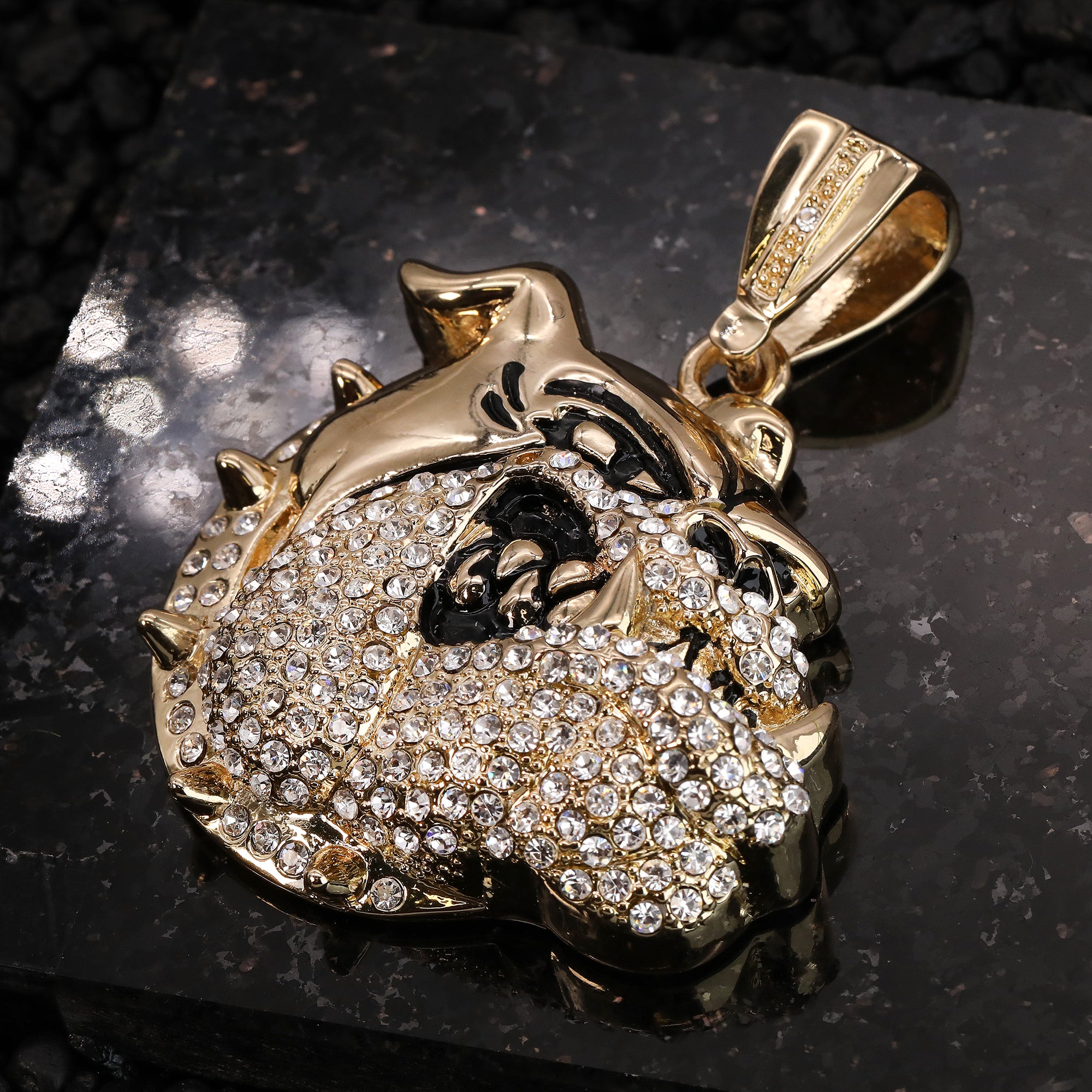 Hip Hop Fully Iced Large Gold Plated American Bulldog Pendant Cuban Chain 18 - 24"