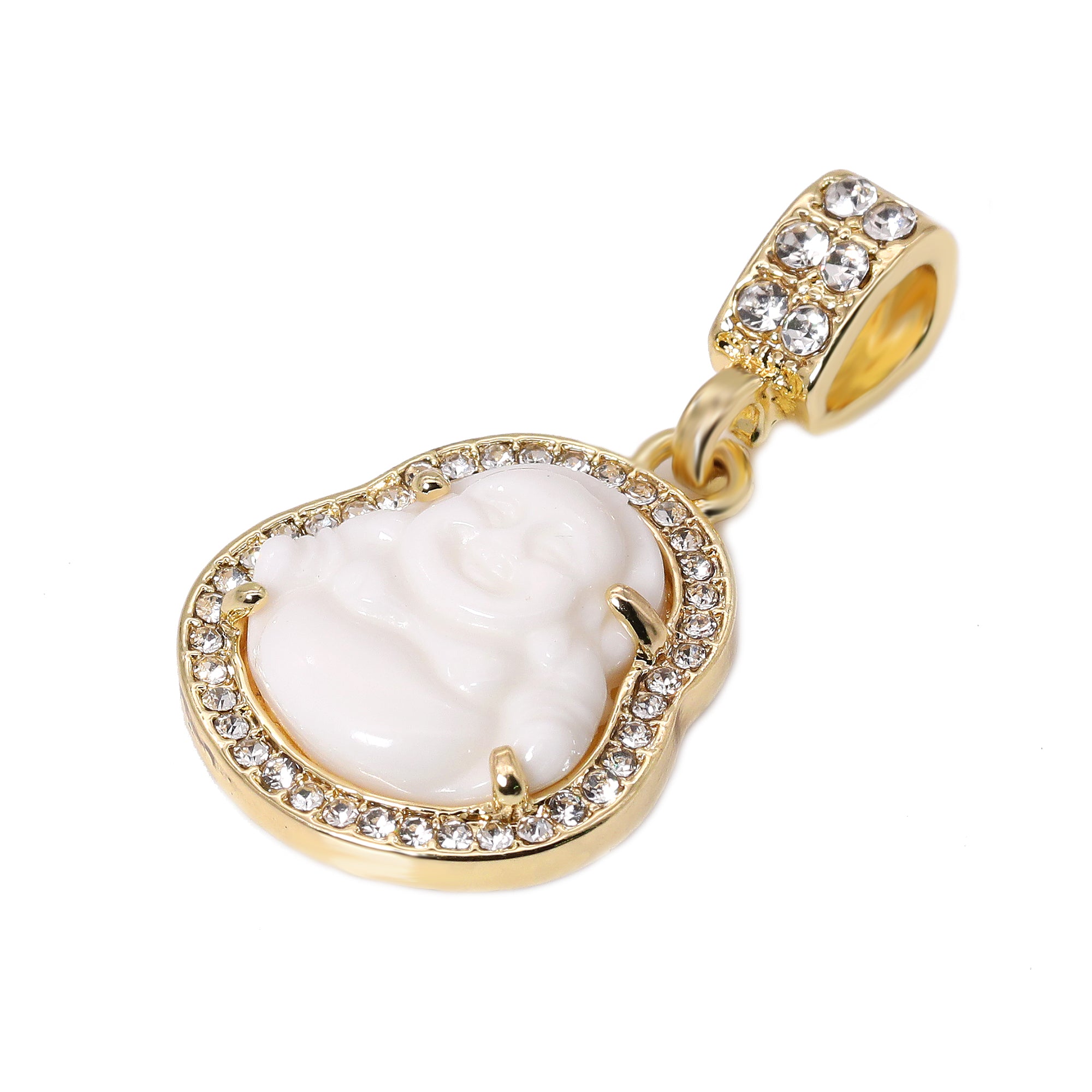 14k Gold Plated Red, White Buddha 3 Pendant Cubic-Zirconia 30 30 24 Cuban Chain