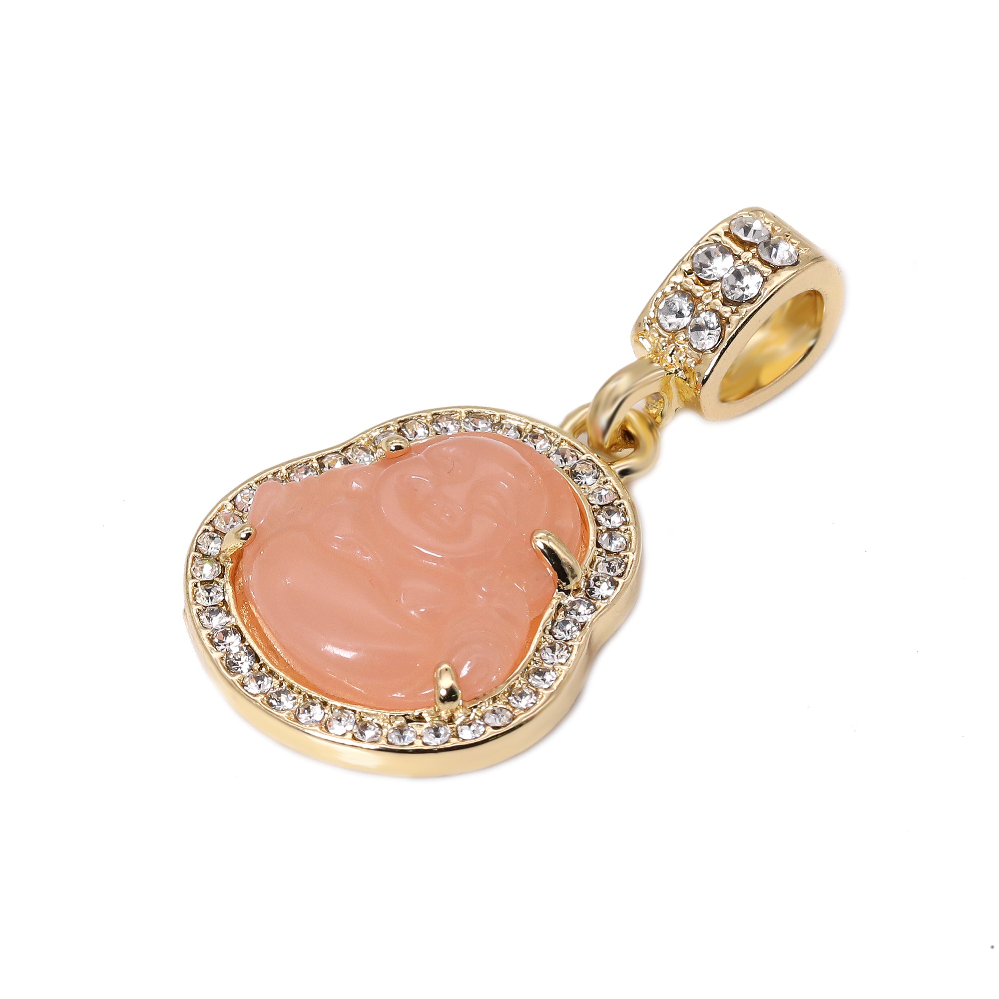 14k Gold Plated Light Pink, Light Green Buddha 3 Pendant Cubic-Zirconia 30 30 24 Cuban Chain