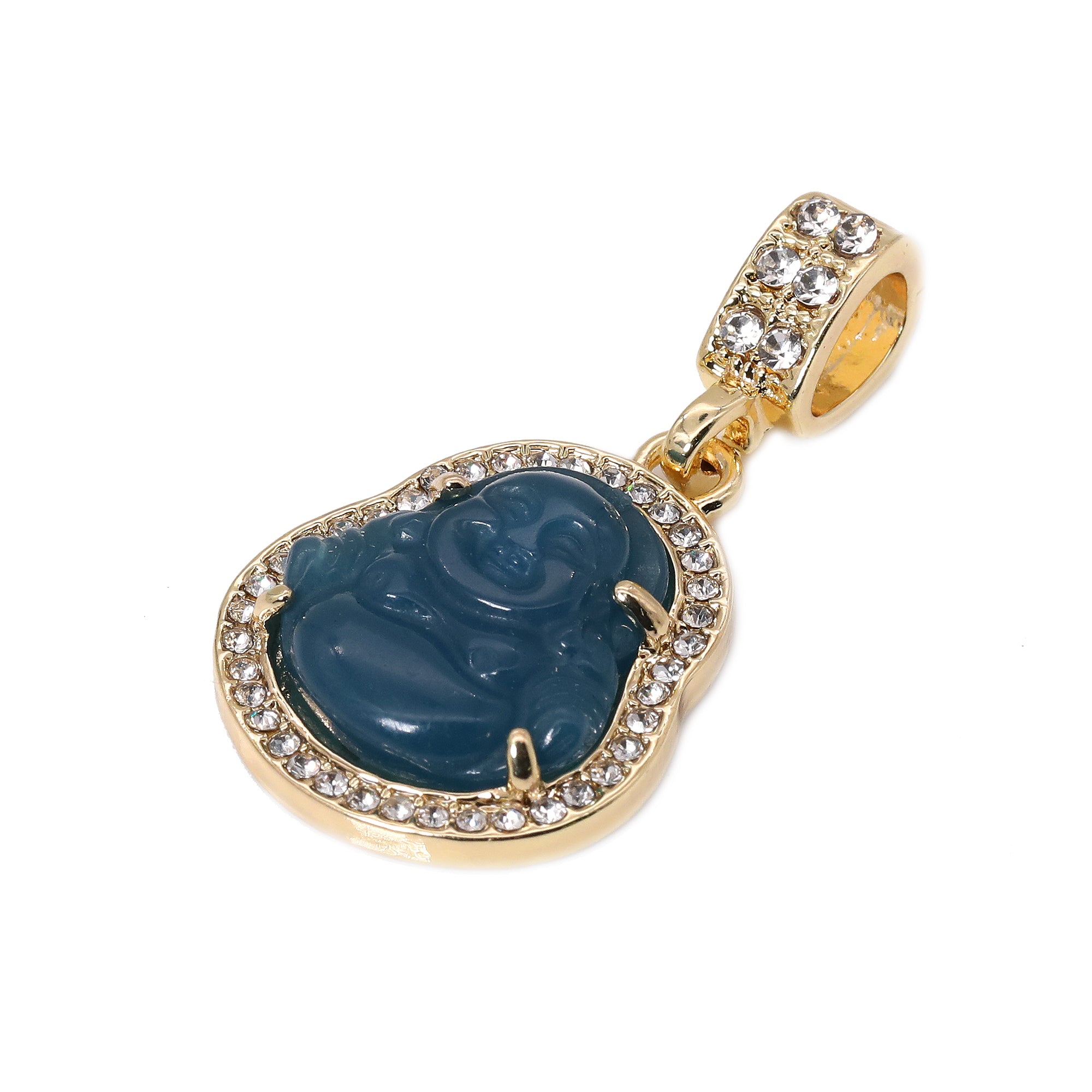 14k Gold Plated Black, Blue Buddha 3 Pendant Cubic-Zirconia 30 30 24 Cuban Chain