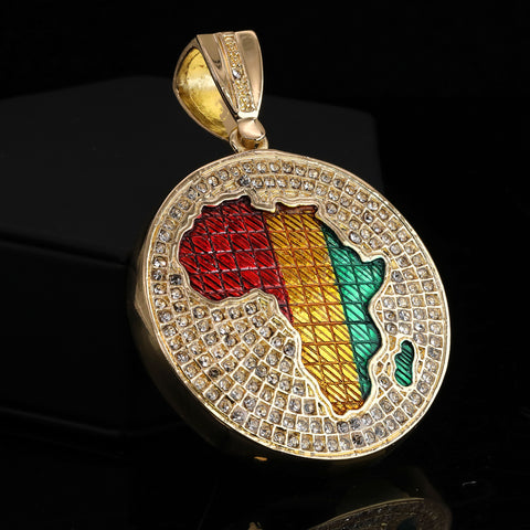 2pc Hip Hop Fully Iced Large Gold Plated Rasta Africa Pendant Cuban 18" -24"