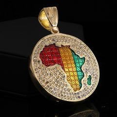 2pc Hip Hop Fully Iced Large Gold Plated Rasta Africa Pendant Cuban 18" -24"