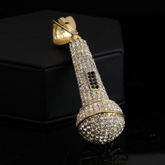 2pc Hip Hop Fully Iced Large Gold Plated MicroPhone Pendant Cuban 18" -24"