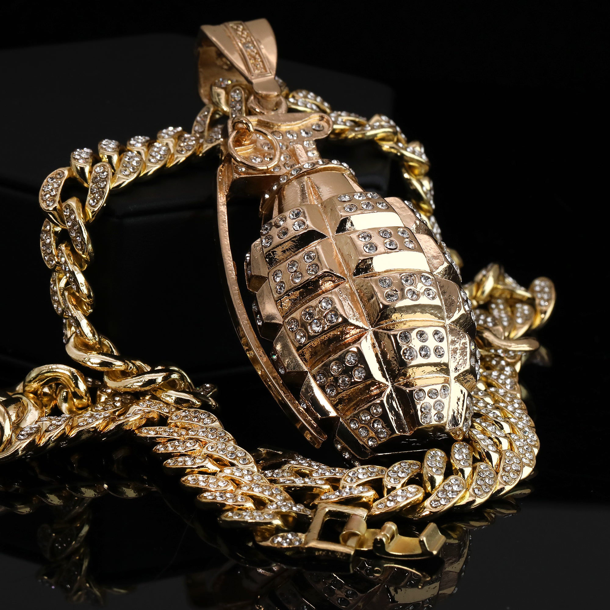 Punk Grenade Pendant Necklace for Men – Soldier, Rock Military Jewelry, Army Style Charm with Cuban Chain 18" -24"