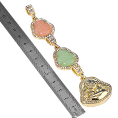 14k Gold Plated Light Pink, Light Green Buddha 3 Pendant Cubic-Zirconia 30 30 24 Cuban Chain