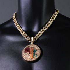 2pc Hip Hop Fully Iced Large Gold Plated Rasta Africa Pendant Cuban 18" -24"