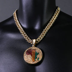 2pc Hip Hop Fully Iced Large Gold Plated Rasta Africa Pendant Cuban 18" -24"