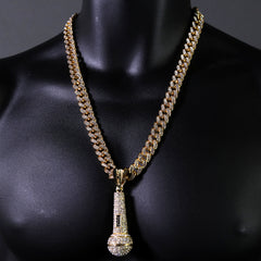 2pc Hip Hop Fully Iced Large Gold Plated MicroPhone Pendant Cuban 18" -24"