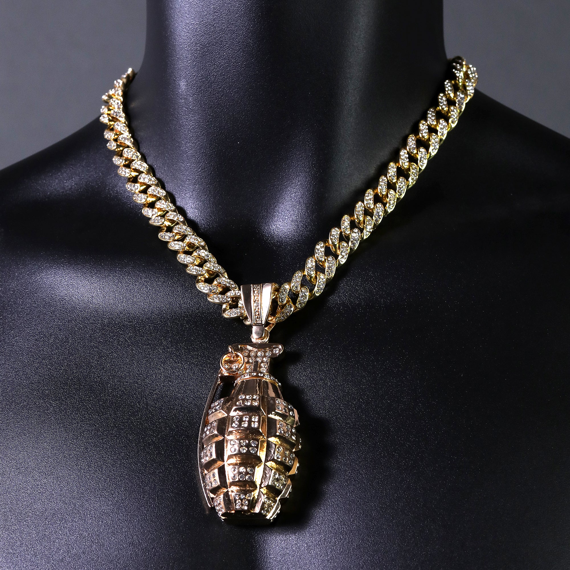 Punk Grenade Pendant Necklace for Men – Soldier, Rock Military Jewelry, Army Style Charm with Cuban Chain 18" -24"