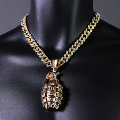 Punk Grenade Pendant Necklace for Men – Soldier, Rock Military Jewelry, Army Style Charm with Cuban Chain 18" -24"
