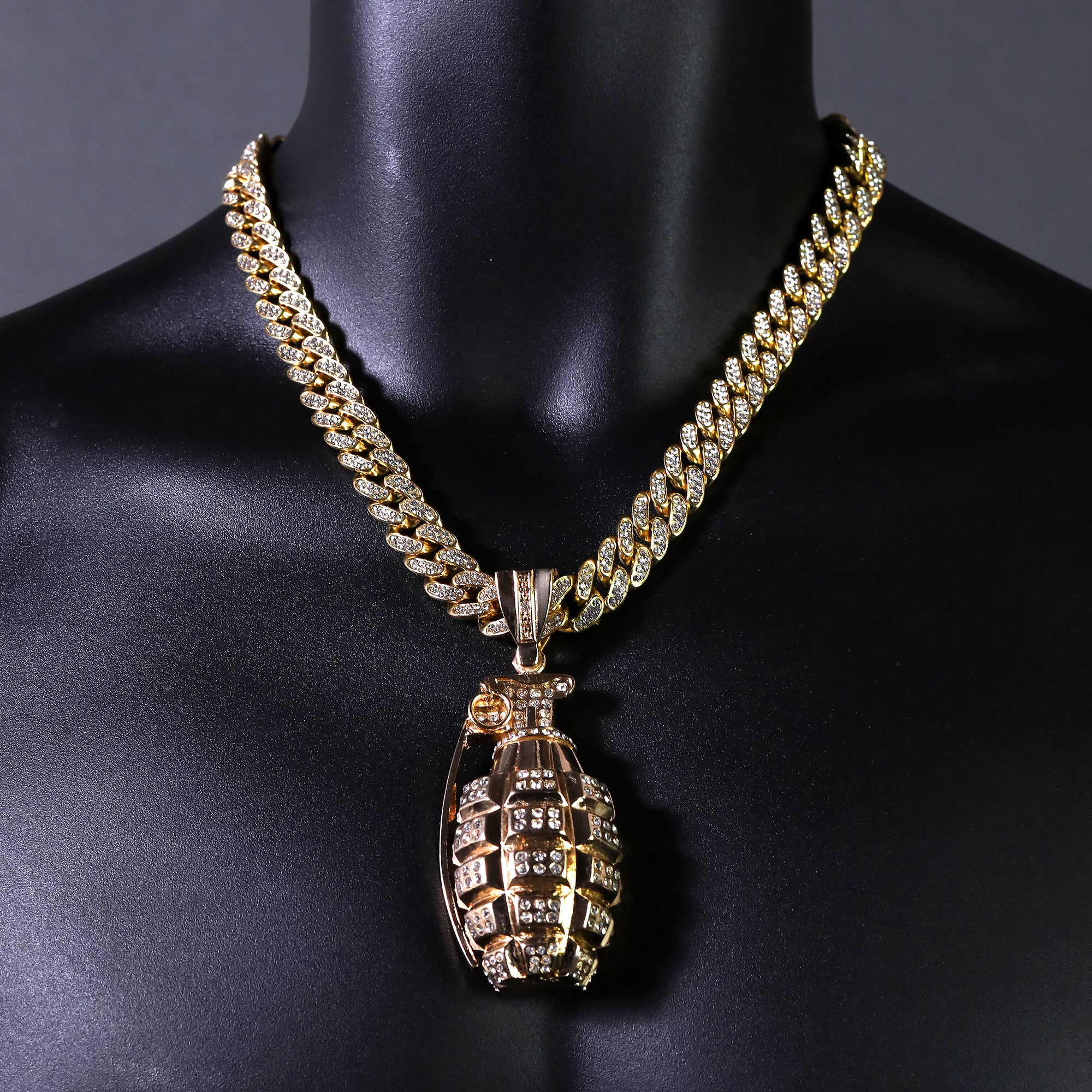 Punk Grenade Pendant Necklace for Men – Soldier, Rock Military Jewelry, Army Style Charm with Cuban Chain 18" -24"