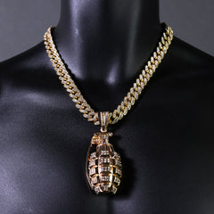 Punk Grenade Pendant Necklace for Men – Soldier, Rock Military Jewelry, Army Style Charm with Cuban Chain 18" -24"