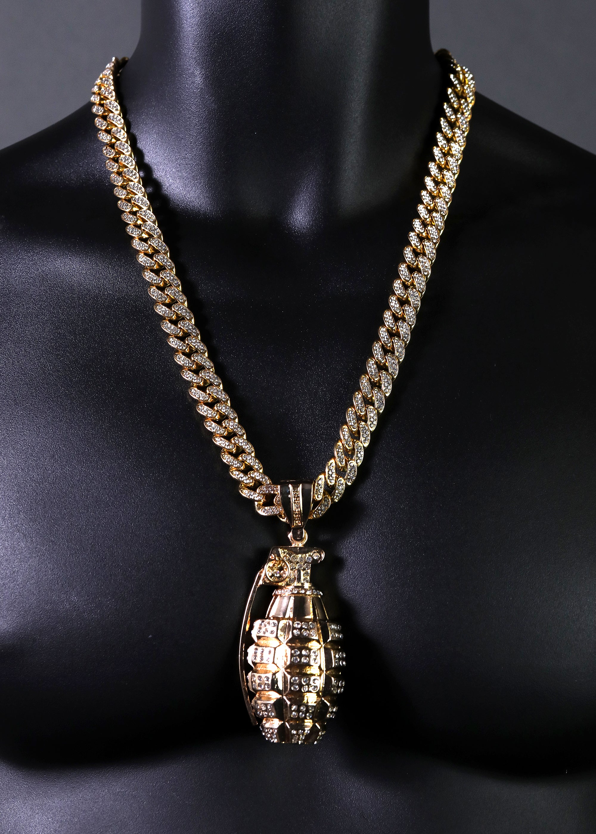 Punk Grenade Pendant Necklace for Men – Soldier, Rock Military Jewelry, Army Style Charm with Cuban Chain 18" -24"