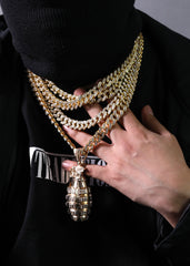 Punk Grenade Pendant Necklace for Men – Soldier, Rock Military Jewelry, Army Style Charm with Cuban Chain 18" -24"